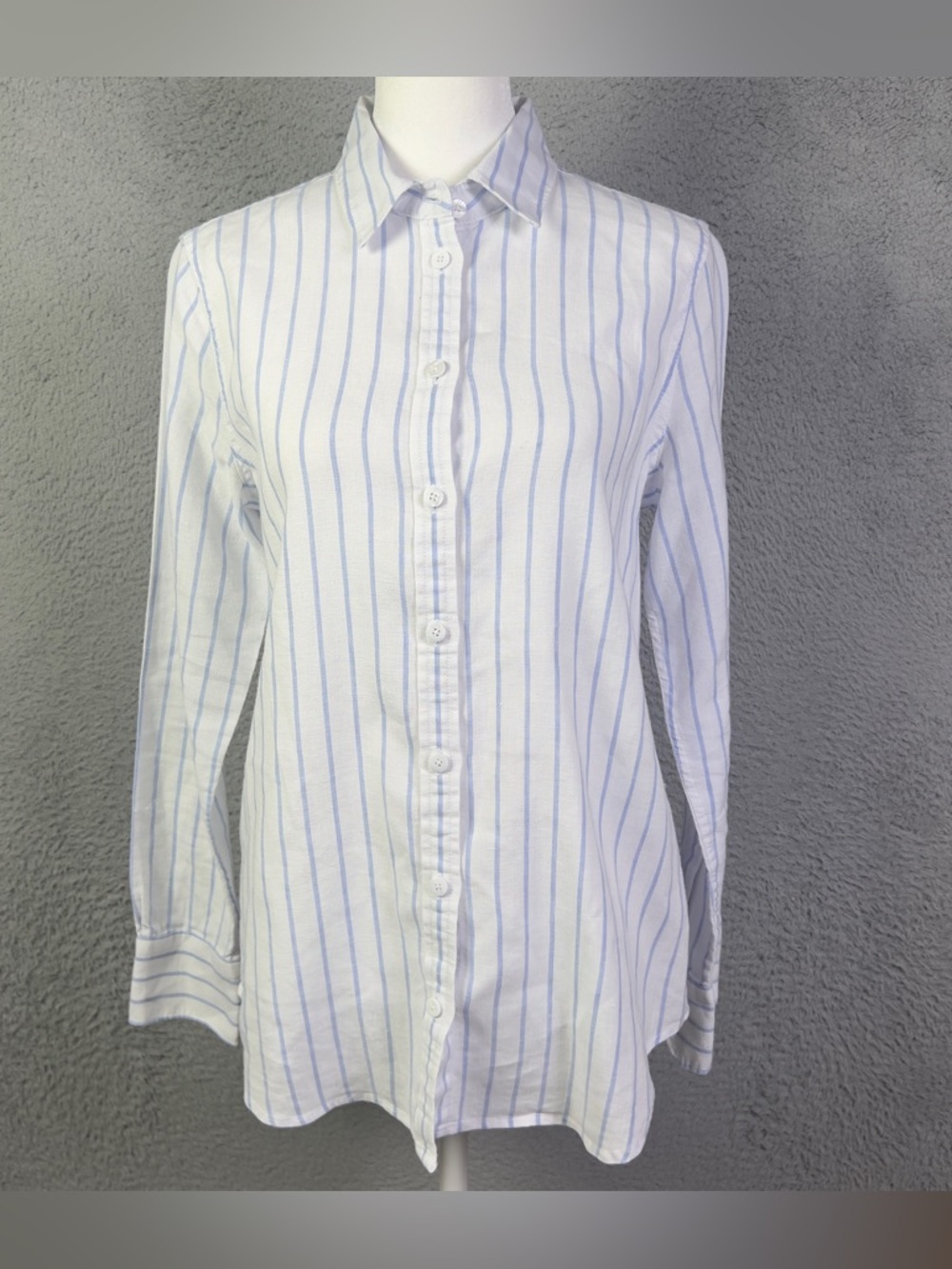 Faherty Malibu Linen Shirt Womens XS White Pier Striped Button Preppy Casual